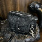 Medium-sized black cowhide cross-stitch waist bag