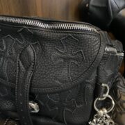 Medium-sized black cowhide cross-stitch waist bag - 图片 2