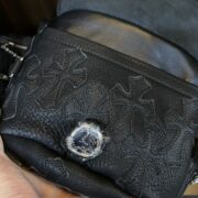 Medium-sized black cowhide cross-stitch waist bag - 图片 6