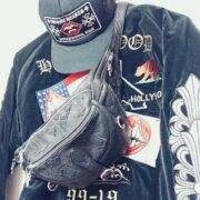 Medium-sized black cowhide cross-stitch waist bag - 图片 7