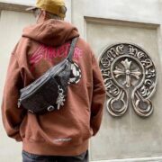 Medium-sized black cowhide cross-stitch waist bag - 图片 8