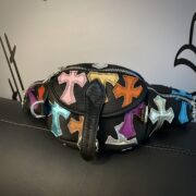 Small colored leather cross-stitch waist bag